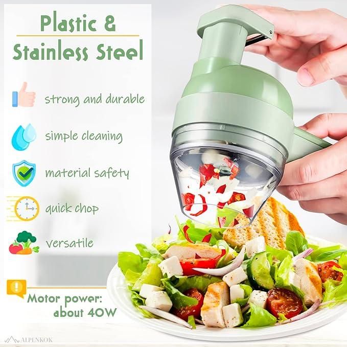 4 in 1 Portable Electric Vegetable Cutter Set | Wireless Food Processor & Mini Electric Chopper for Garlic, Onion, Chili, Ginger & Meat