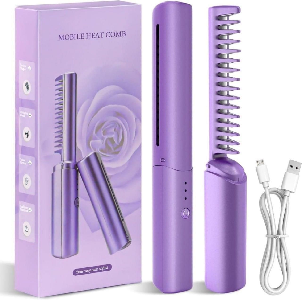 Meneflix Portable Mini Hair Straightener – Cordless Rechargeable Hot Comb for Quick Styling