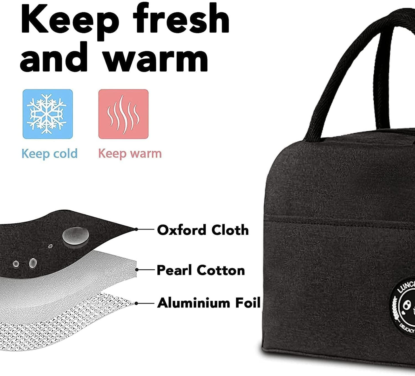 Insulated Portable & Reusable Lunch Bag – Travel-Friendly Hot & Cold Leak-Proof Meal Carry Bag for Office, College, School & Picnic (Black)