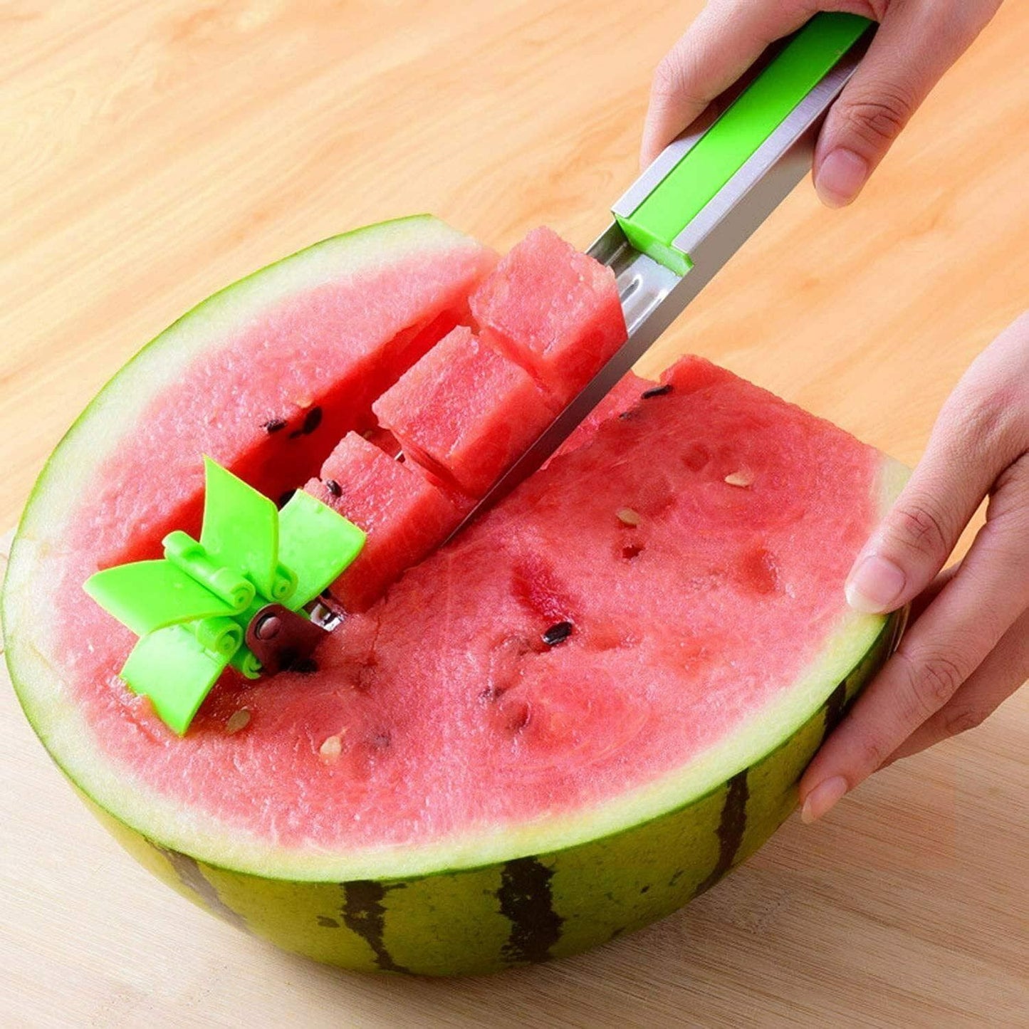 Stainless Steel Watermelon Slicer & Cutter | One-Push Automatic Fruit Cube Maker (Pack of 1, Random Color)