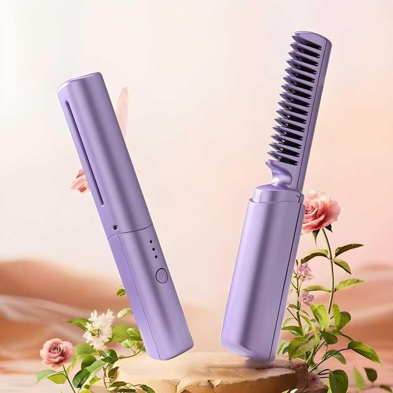 Meneflix Portable Mini Hair Straightener – Cordless Rechargeable Hot Comb for Quick Styling